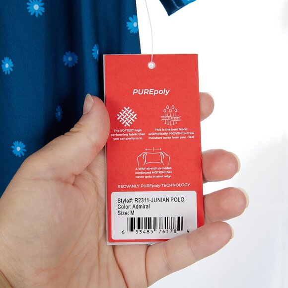 Redvanly Polo Shirt Medium Golf Junian Admiral Blue Geometric Spandex Stretch - Picture 5 of 7